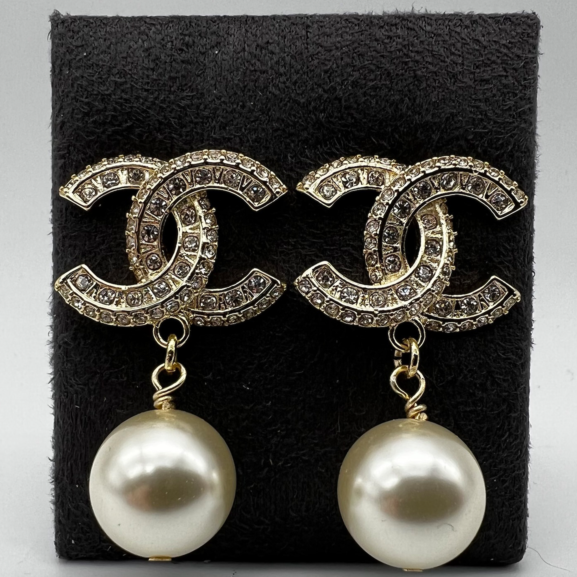 Designer Vintage Turn of the Century Chanel Gilt Faux Pearl Drop Earrings   Liberty
